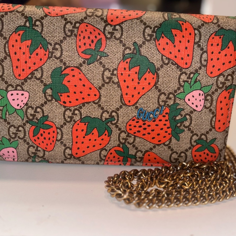 Gucci Brown and Red Clutch with Playful Design